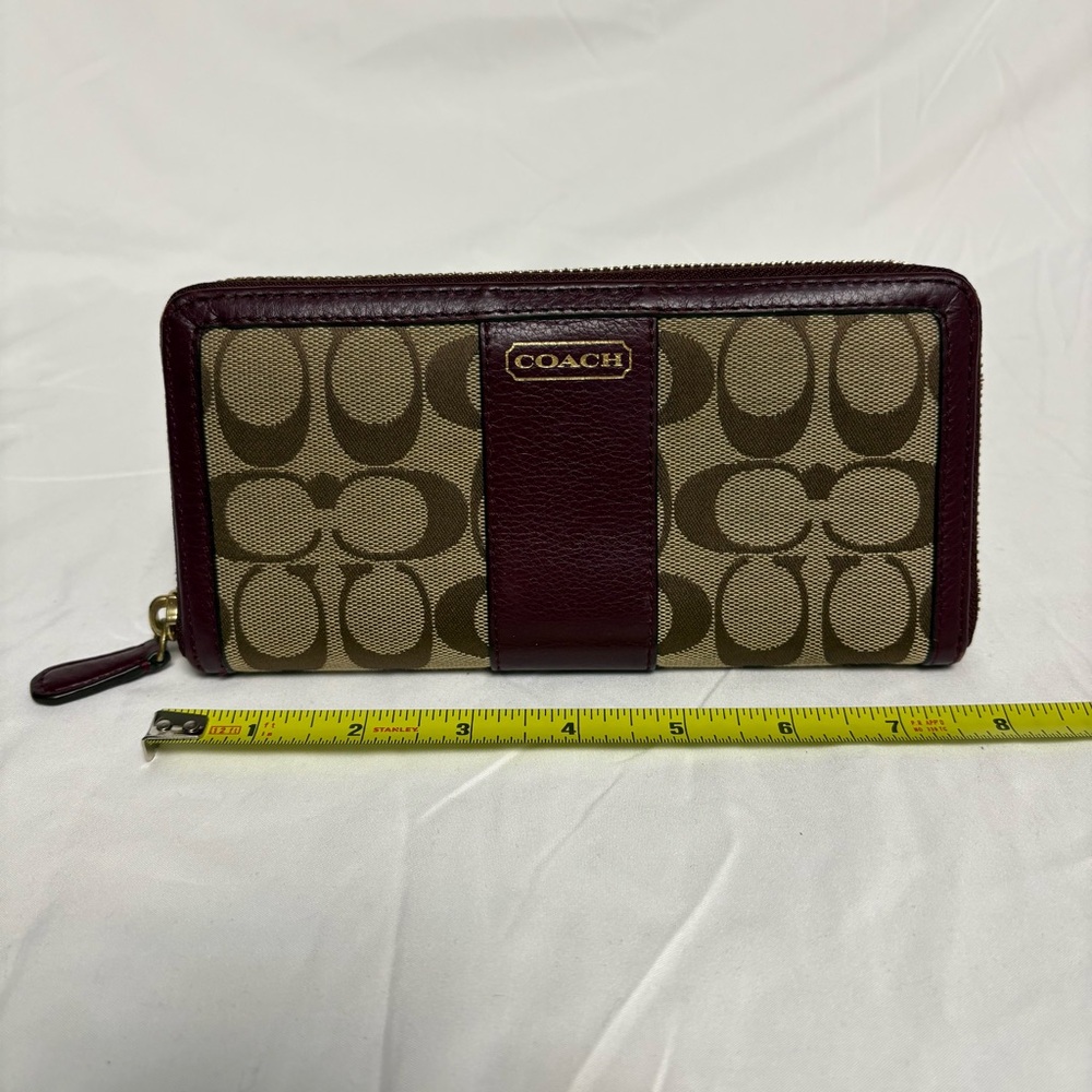 Coach Maroon and Beige Signature Wallet